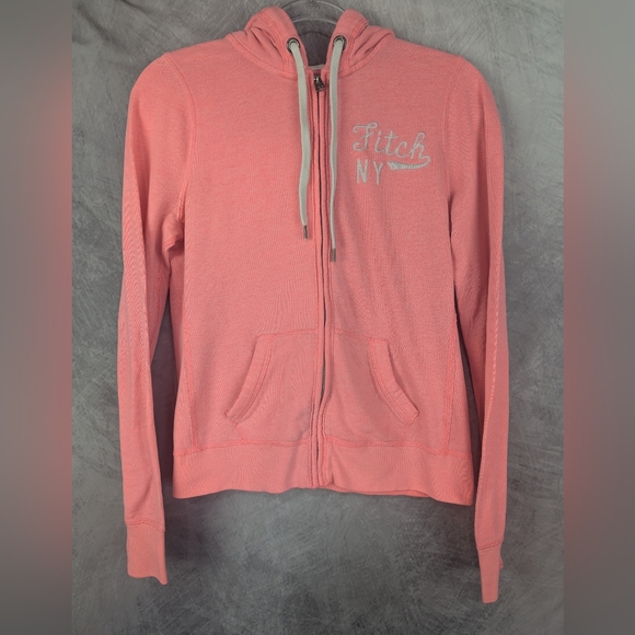 Abercrombie & Fitch Medium Pink Zippered Hoodie Y2K Drawstrings - Picture 1 of 9